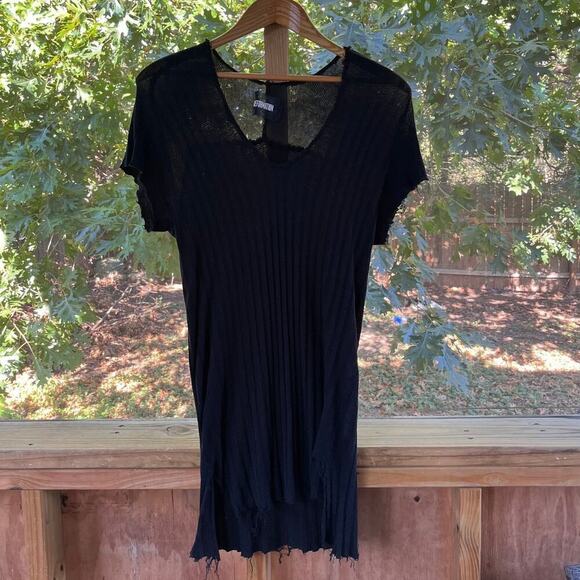 Reformation Black Ribbed Knit Mini Dress Raw Hem Size XS - Picture 1 of 6